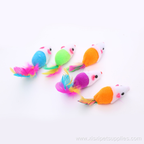 Colorful feathers mouse interactive cat toy